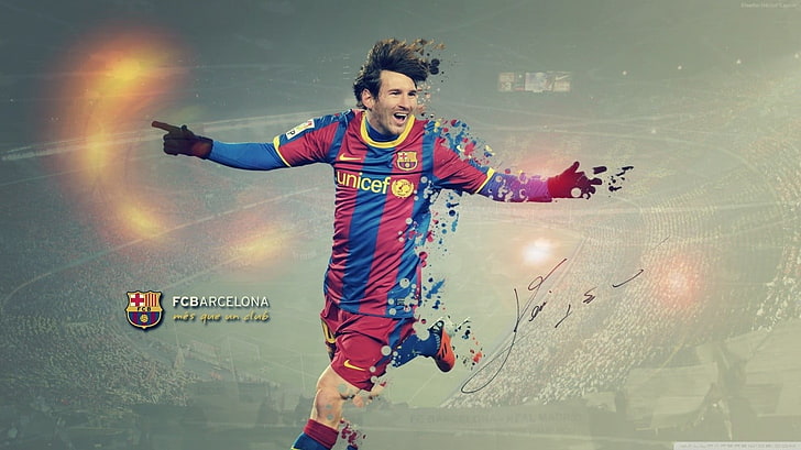 sari azul y rojo para mujer, Lionel Messi, FC Barcelona, Fondo de pantalla HD