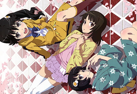 อะนิเมะ, Monogatari (ซีรีส์), Karen Araragi, Nadeko Sengoku, Tsukihi Araragi, วอลล์เปเปอร์ HD HD wallpaper