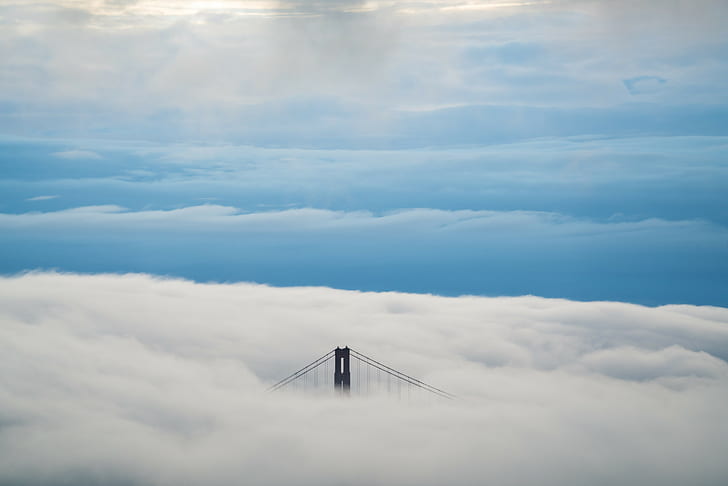 aerial view, bridge, clouds, HD wallpaper