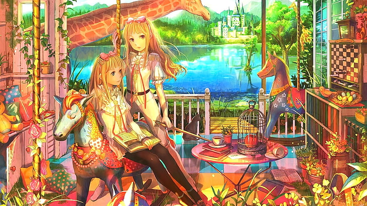 Anime, Anime Girls, Blond, offener Mund, blaue Augen, HD-Hintergrundbild