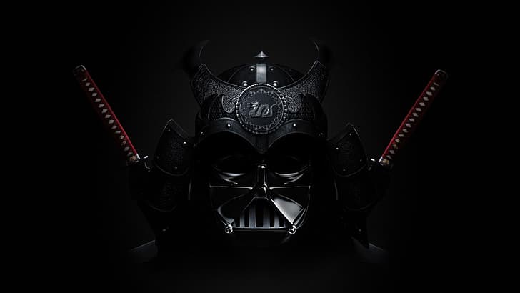 Darth Vader, samurai, asiat, Star Wars, digital konst, konstverk, mask, svärd, katana, HD tapet