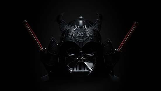 Darth Vader, samuraj, Azjaci, Gwiezdne Wojny, sztuka cyfrowa, grafika, maska, miecz, katana, Tapety HD HD wallpaper