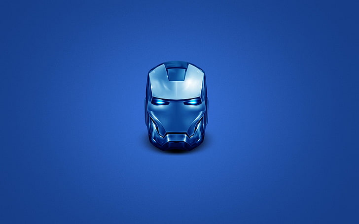 Iron Man, head, helmet, superhero, blue, simple background, minimalism, Marvel Comics, Marvel Cinematic Universe, HD wallpaper