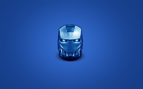Железный Человек, голова, шлем, супергерой, синий, простой фон, минимализм, Marvel Comics, Marvel Cinematic Universe, HD обои HD wallpaper