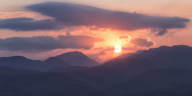 fog mountain during sunrise, Trossachs, Sunset, fog, mountain, sunrise, Scotland, Loch Lomond, National Park, Ben A'an, Landscape, Canon 6D, f/2, II, USM, nature, sunrise - Dawn, scenics, sky, dawn, outdoors, morning, sun, sunlight, HD wallpaper