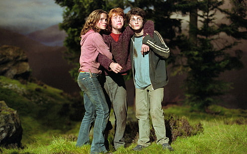 Emma Watson mit anderer Crew in Harry Potter, mit, Emma, ​​Watson, Harry, Potter, HD-Hintergrundbild HD wallpaper