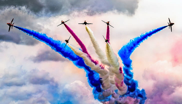 acrobatic, air, aircrafts, arrows, bae, england, force, hawk, jet, mk1, red, royal, team, HD wallpaper