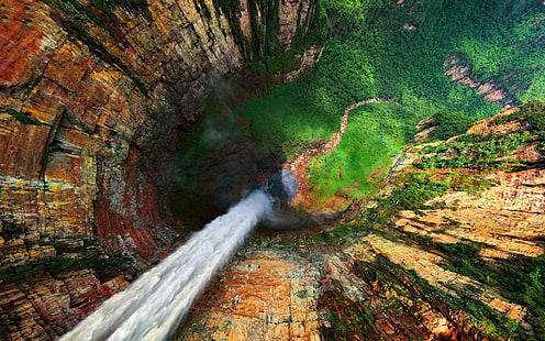 น้ำตกและภูเขาไม่มีชื่อป่าหน้าผาน้ำตกธรรมชาติน้ำภูมิทัศน์ภูเขาเนินเขา Angel Falls, วอลล์เปเปอร์ HD HD wallpaper