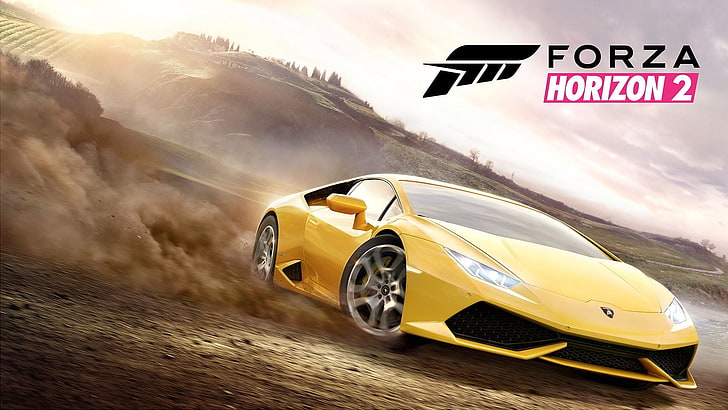 желтый Forza Horizon 2, Forza Horizon 2, видеоигры, Lamborghini Huracan, желтые автомобили, HD обои