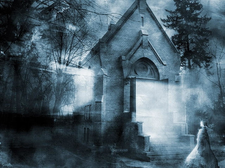 Dark, Ghost, Church, Fog, House, Tree, HD wallpaper