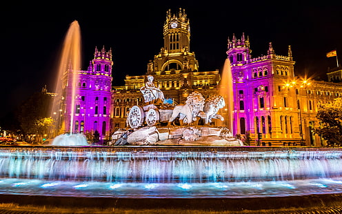 Piękna fontanna ze statuą rzymskiej bogini Sibele Plaza De Cibeles Madryt Hiszpania Tapety na pulpit Hd na telefony komórkowe i komputer 3840 × 2400, Tapety HD HD wallpaper