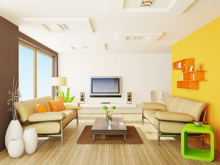 ruang tamu, ruang, warna-warni, interior, Wallpaper HD