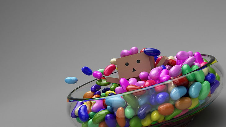 모듬 사탕, danboard, 판지 로봇, 초콜릿, 꽃병, HD 배경 화면