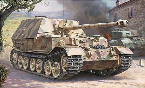 예술, SAU, Wehrmacht, 자주포, 탱크 전투기, Elefant, HD 배경 화면 HD wallpaper
