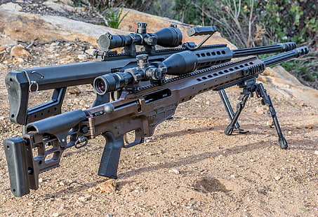 deux fusil noir avec lunette de visée, armes, optique, fusil, tireur d’élite, Fond d'écran HD HD wallpaper