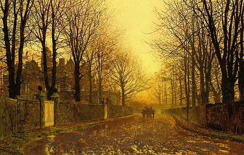pemandangan, kota, jalan, gambar, John Atkinson Grimshaw, Autumn Evening, Wallpaper HD HD wallpaper