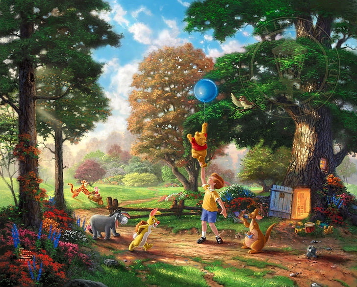 ภาพประกอบ Winnie The Pooh, ป่า, ต้นไม้, ดอกไม้, ทุ่งหญ้า, ของเล่น, ลูกบอล, กระต่าย, ศิลปะ, วินนี่เดอะพูห์, ไม้, โทมัสคินเคด, วอลต์ดิสนีย์, ครบรอบ 50 ปี, คอลเลกชันในฝันของดิสนีย์, เสือ, ลา, วินนี่ - เดอะ -Pooh, All, Alan Alexander Milne, Christopher Robin, Winnie-The-Pooh and All, Winnie the Pooh และ All-all-All, Kanga, วอลล์เปเปอร์ HD
