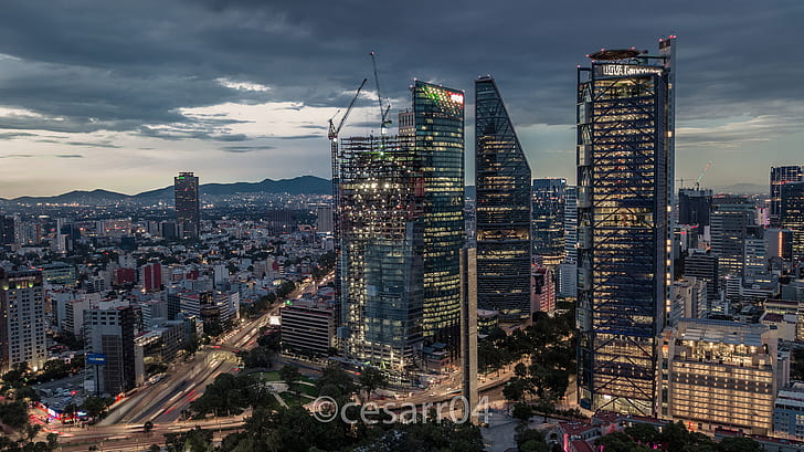 Мексико Сити, Мексико, град, градски пейзаж, улица, градски светлини, HD тапет
