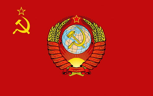 röd, flagga, Sovjetunionen, vapensköld, hammaren och skäran, Sovjetunionens vapen, Sovjetunionens flagga, HD tapet HD wallpaper