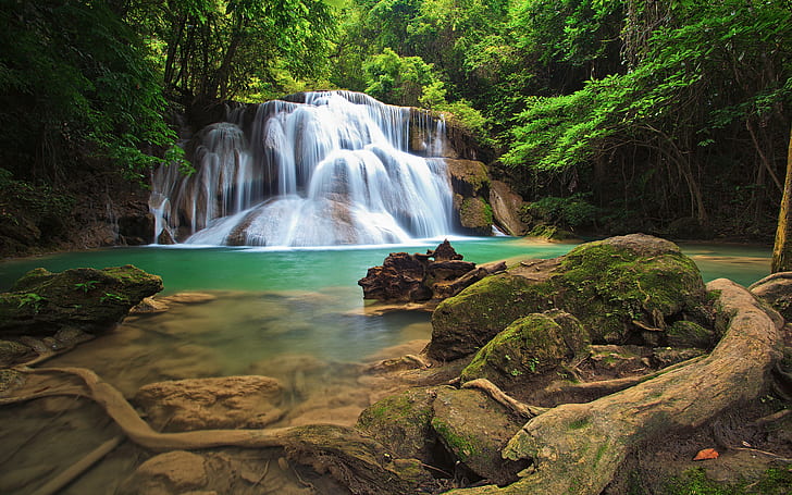 Wonderful Waterfall In The Tropical Forests Of Thailand Hd Wallpapers For Desktop, HD wallpaper