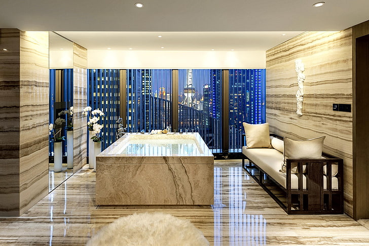 bathtub abu-abu, dekorasi, di dalam ruangan, desain interior, Wallpaper HD