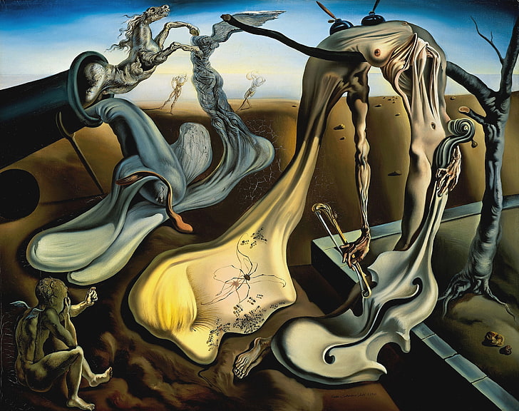 La araña de la noche por Salvador Dali pintura, surrealismo, imagen, Salvador Dali, Evening Spider Promises, Fondo de pantalla HD