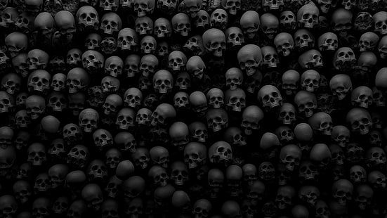 Crâne, crânes noirs, 3D, beaucoup, crâne, crânes noirs, 3d, beaucoup, Fond d'écran HD HD wallpaper