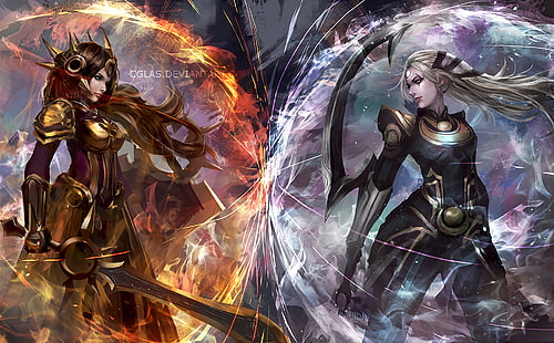 два игровых персонажа LOL, видеоигра, League of Legends, Диана (League of Legends), Леона (League of Legends), HD обои HD wallpaper