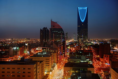 нощ, светлини, Саудитска Арабия, Рияд, HD тапет HD wallpaper