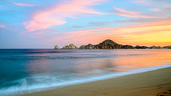 ocean waves during sunset, Cabo, Beach, ocean waves, sunset, Mexico, Nikon, baha, d7000, vacation, sea, nature, coastline, sand, landscape, vacations, summer, scenics, sky, dusk, tropical Climate, HD wallpaper HD wallpaper