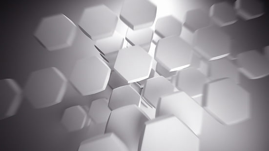 hexagonal white frames, hexagon, digital art, artwork, abstract, white, HD wallpaper HD wallpaper