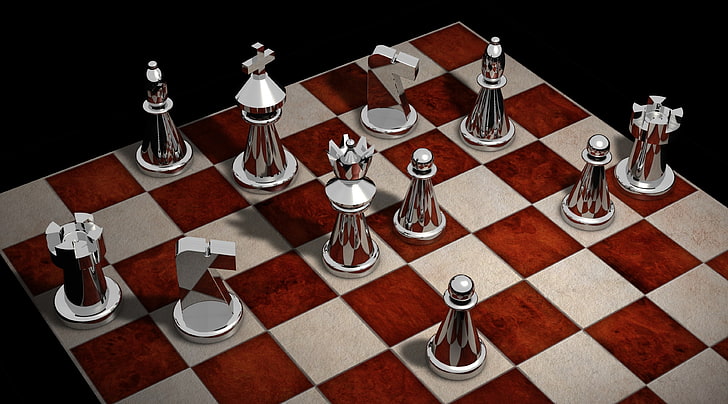 Chess, Games, Chess, Board, Play, Horse, Game, King, Shadows, Queen, Figures, Strategy, Silver, chess board, topview, rooks, bishops, knights, pawns, chess pieces, 3d model, rendering, HD wallpaper