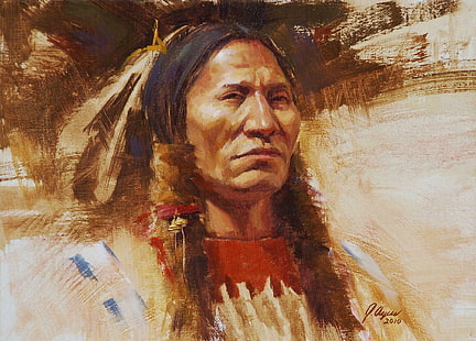 아메리카 원주민, 아메리카 원주민 인디언 남성 일러스트, 인도, 역사, 작품, 그림, 3D 및 초록, HD 배경 화면 HD wallpaper