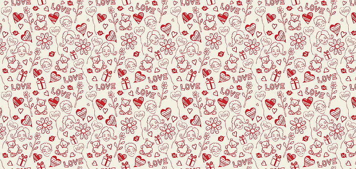 Fondo de pantalla de amor, corazones y osos rojo y blanco, corazón, fondo, patrón, superficie, beso, textura, Fondo de pantalla HD