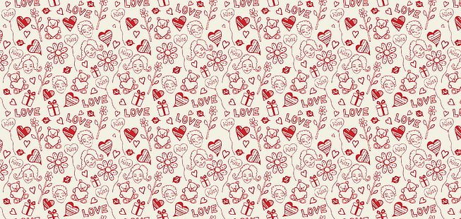 czerwona i biała miłość, serca i niedźwiedzie tapeta, serce, tło, wzór, powierzchnia, pocałunek, tekstura, Tapety HD HD wallpaper