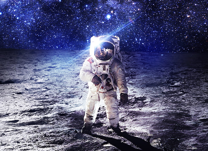астронавт тапет, космонавт, космически костюм, космос, планета, звезди, HD тапет