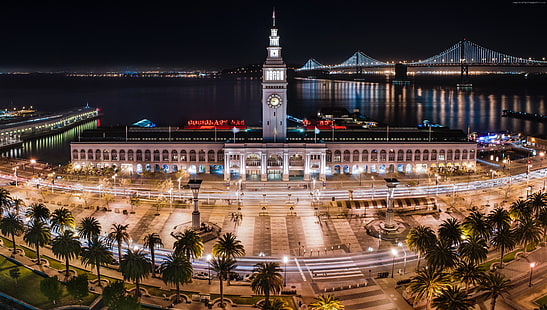 туризм, путешествия, Ferry Building, США, Калифорния, Сан-Франциско, HD обои HD wallpaper