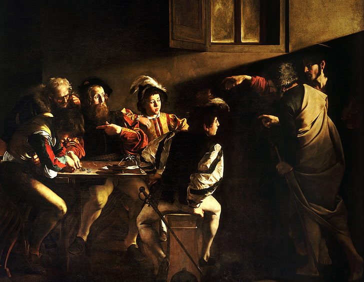 quadro, Caravaggio, mitologia, Michelangelo Merisi da Caravaggio, O chamado de São Mateus, HD papel de parede