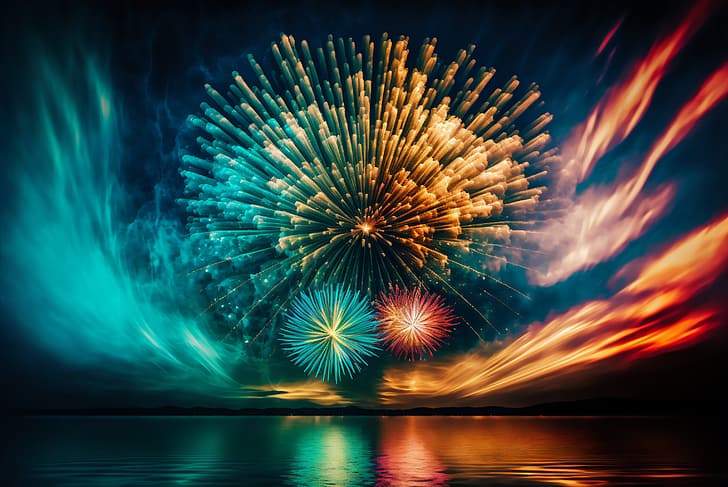 AI art, New Year, fireworks, HD wallpaper