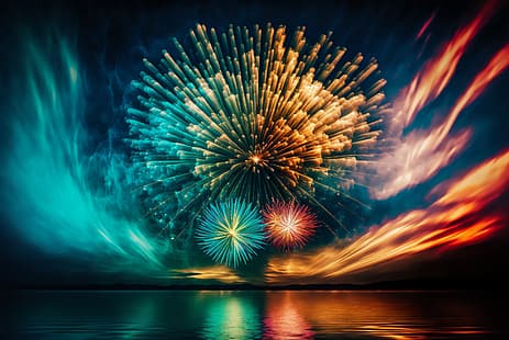  AI art, New Year, fireworks, HD wallpaper HD wallpaper