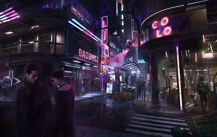 futuristic, cyberpunk, neon, glowing, HD wallpaper