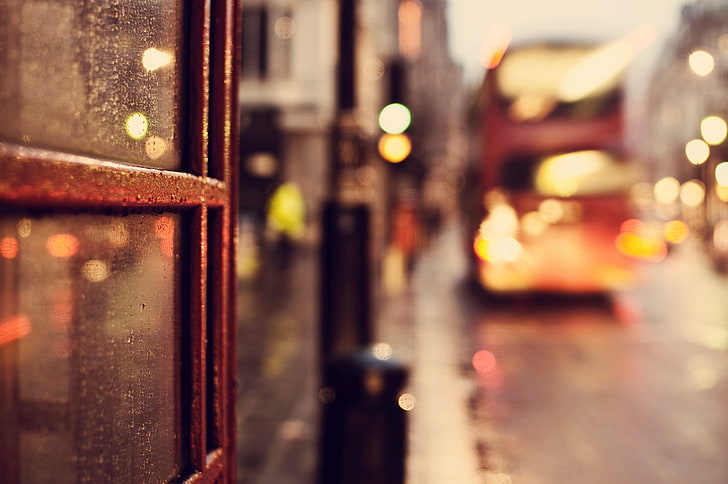 carretera, vidrio, gotas, macro, la ciudad, luces, lluvia, Inglaterra, Londres, Reino Unido, autobús, bokeh, Gran Bretaña, Fondo de pantalla HD