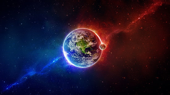planet earth wallpaper, space, abstract, colorful, Earth, planet, universe, space art, Moon, digital art, stars, galaxy, render, HD wallpaper HD wallpaper