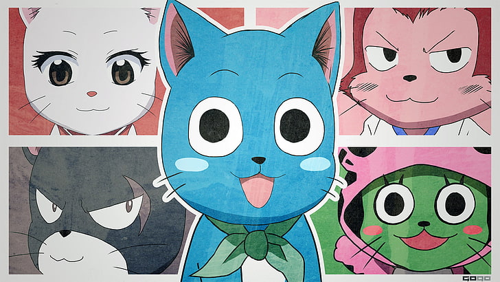 Anime, Fairy Tail, Charles (Fairy Tail), Frosch (Fairy Tail), Happy (Fairy Tail), Lector (Fairy Tail), Panther Lily (Fairy Tail), HD wallpaper