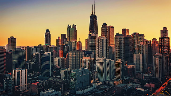 고층 건물 배경, 도시 풍경, 미국, 시카고, HD 배경 화면