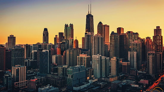 خلفية المباني الشاهقة ، سيتي سكيب ، الولايات المتحدة الأمريكية ، شيكاغو، خلفية HD HD wallpaper