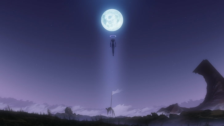 full moon and game character wallpaper, Evangelion, Evangelion: 2.0 You Can (Not) Advance, Anime, Moon, Neon Genesis Evangelion, HD wallpaper