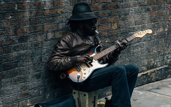 street, guitar, Negro, HD wallpaper