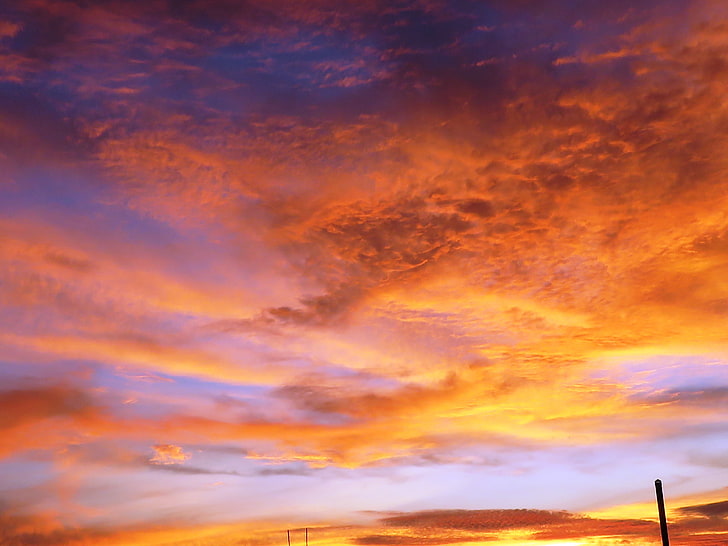 orange clouds, sky, sunset, clouds, HD wallpaper