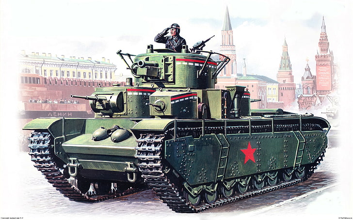 papel de parede do caminhão do exército verde, figura, vermelho, área, tanque, Moscou, desfile, o mausoléu, soviético, pesado, T-35, HD papel de parede